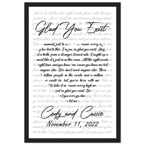 Gelato Premium Black Framed 12x18 - Glad You Exist - Cody and Cassie