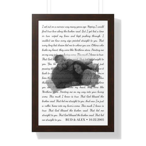 Printify Walnut Framed 16x24 - Bless the Broken Road - Bud & Alex 10.22.2005