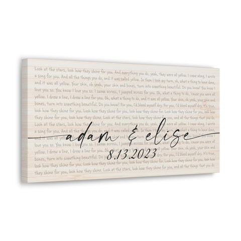 Printify Canvas Gallery Wraps 20x10 - Wood Yellow - Adam & Elise - 8.13.2023