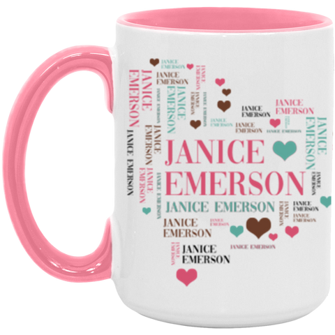 CC 15oz. Pink Accent Mug - Pink-Green - Janice Emerson