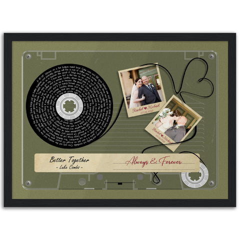Gelato Premium Matte 16x12 Black Framed - Cassette Avocado Better Together - Rachel & Michael Always & Forever