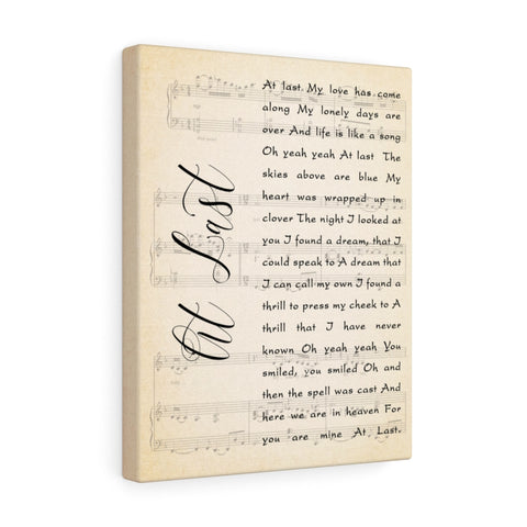 Song Lyrics -- Canvas  11"X14" -- At last (Etta James) -- printify