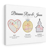 Met Engaged Married Map -- Canvas 11"X14" -- Brianna Rose & Jason