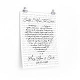Lyrics -- Mary Ann & Chuck   08-21-1982 -- 16x20 -- Printify