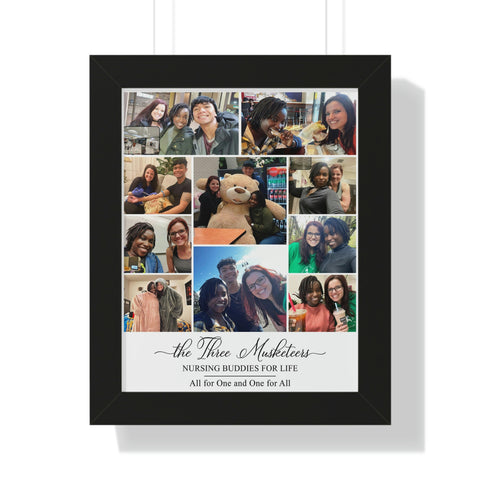 Printify Black Framed 11x14 Poster - 10 Photos The Three Musketeers - Nursing Buddies for Life