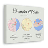Printify Canvas Gallery Wraps 10x8 - Christopher & Austin - Met Engaged Married Map