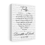 Lyrics Song -- Canvas 8"x10" -- Bernadette and Vincent