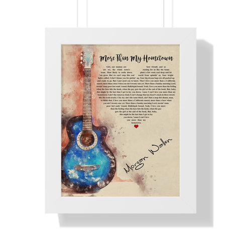 White Framed 11x14 Poster - More Than My Hometown - Vintage Guitar Lyrics