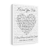 Lyrics -- 8-22-1943 to 2-14-2022 -- Canvas 11x14 -- Printify