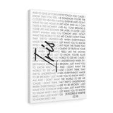 Lyrics -- Justine & Steve 02.98 -- Canvas 18x24 -- Printify