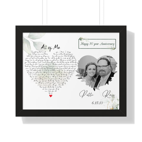 Printify Black Framed 20x16 Poster - Ross & Patti All of Me - Happy 10 Year Anniversary