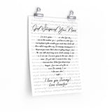 Lyrics Song -- poster/ 11''x14'' -- I love you Jeremy! Love Jennifer
