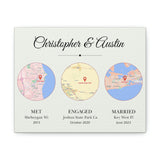 Printify Canvas Gallery Wraps 10x8 - Christopher & Austin - Met Engaged Married Map