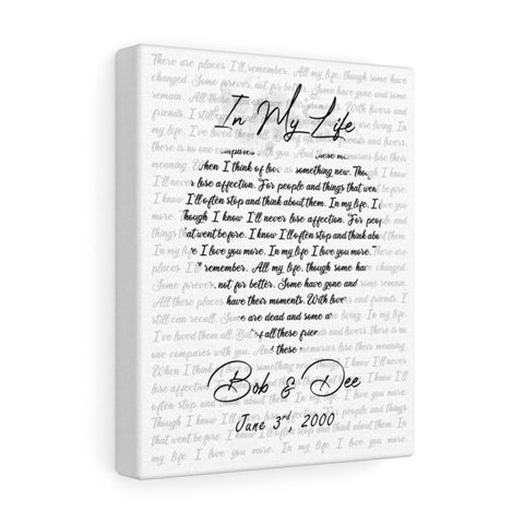 Heart Styles -- In My Life -- Bob & Dee June 3, 2000 -- Canvas 8x10 -- Printify