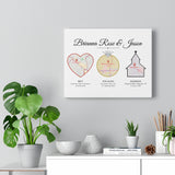 Met Engaged Married Map -- Canvas 11"X14" -- Brianna Rose & Jason