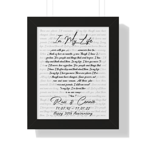 Framed Printify 11x14 - In My Life - Russ & Connie - Happy 30th Anniversary