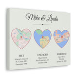 Canvas Gallery Wraps 14x11 Printify - Met Engaged Married Map - Mike & Linda