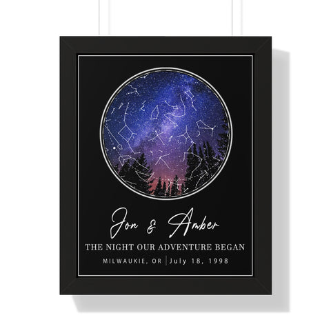 Star Maps -- Black framed poster/ 16"x20" --  Jon & Amber