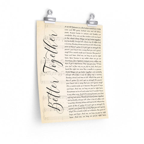 Vintage Lyrics Portraits -- Better Together (Luke Combs) -- 11x14 -- printify