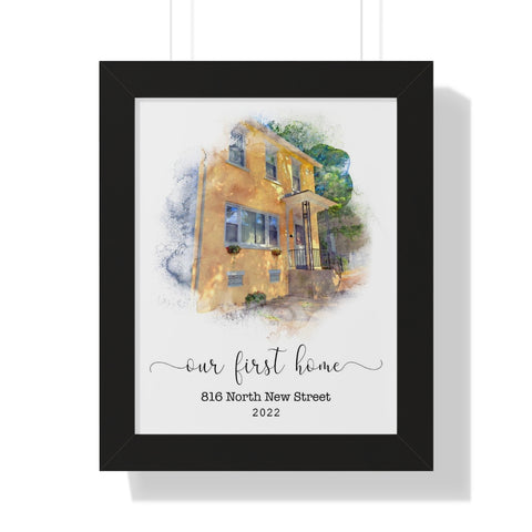 House Watercolour -- Black framed poster/ 11"x14" -- Our First Home 2022