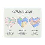 Canvas Gallery Wraps 14x11 Printify - Met Engaged Married Map - Mike & Linda