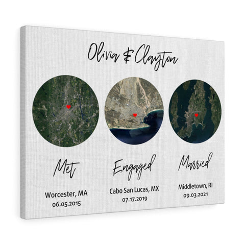 Engaged Married Map -- Olivia & Clayton -- Canvas 18"X24" -- printify