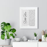 Lyrics Song -- White framed poster/ 11"x14" -- It’s a Better Place since you have been here