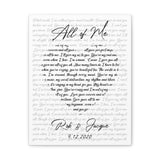 Lyrics Song -- Canvas 11"X14" -- Rob & Jacque 9/12/2020