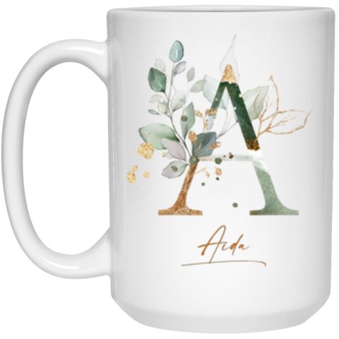 Botanica and Gold Herbs -- 15 oz. White Mug -- Aida