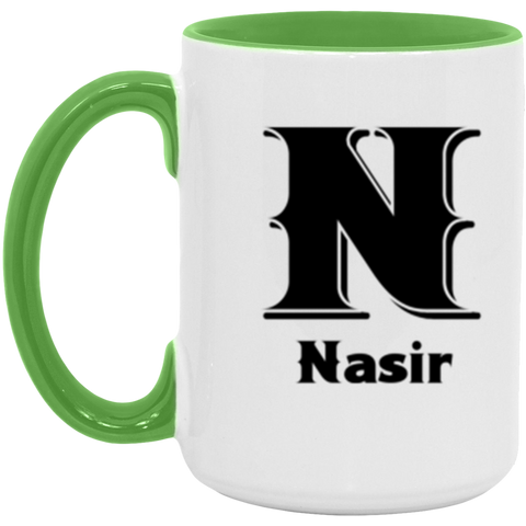 Name Mug -- Nasir style 4 -- 15oz Green accent -- CC