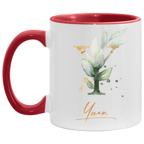 Name mug -- Yuan -- Botanica and Gold Herbs -- 11oz Red accent -- CC