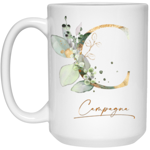 Botanica and Gold Herbs -- 15 oz. White Mug -- Campagna