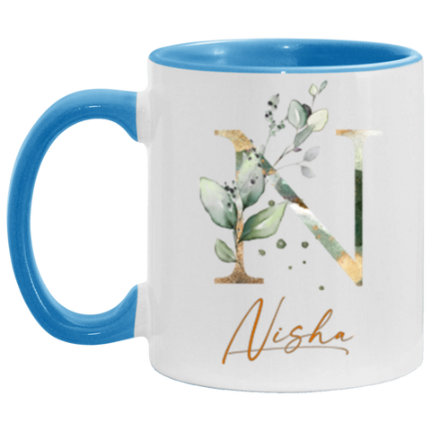 Name Mug(Botanica and Gold Herbs) -- Blue Accent -- Nisha -- CC