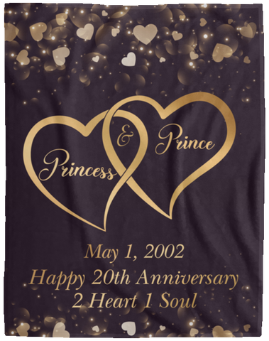 Two Hearts Cozy Plush Fleece Blanket - 60x80 -- Princess and Prince