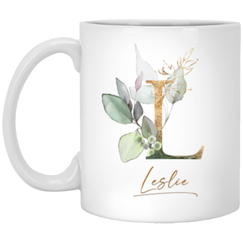 Name mug -- Leslie -- Botanica and Gold Herbs -- 11oz -- CC