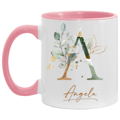 Botanica and Gold Herbs -- 11 oz. Pink Accent Mug --  Angela