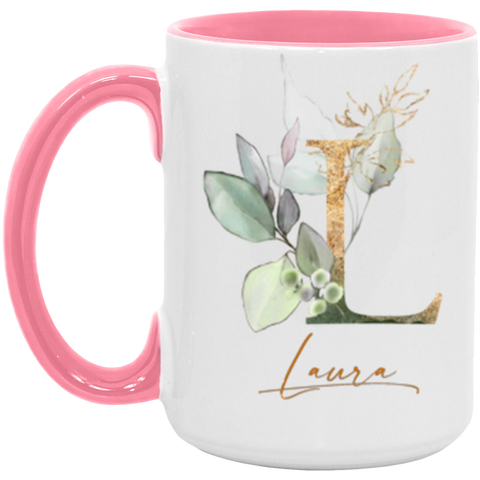 Botanica and Gold Herbs -- 15oz. Accent Pink Mug -- Laura