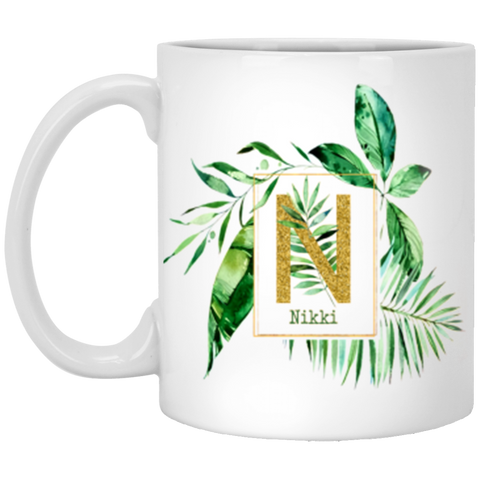 Personalized Name Mug (Fern Leaves) -- 11oz-- Nikki -- printify