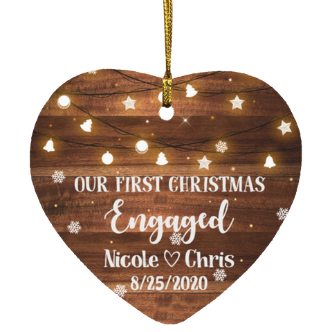Personalized Christmas Ornaments(First Christmas Engaged) -- Heart -- Nicole and Chris -- customcat