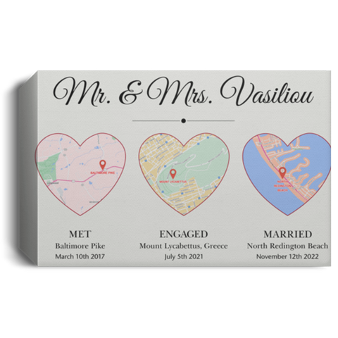 CC Landscape Canvas 1.5in 18x12 - Heart Love Map -  Mr. & Mrs. Vasiliou