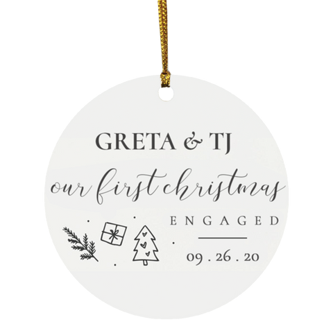 Christmas Ornaments(First Christmas Engaged) -- Circle -- Greta & Tj