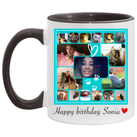 Name mug -- Happy birthday Sonia -- Black accent mug -- cc