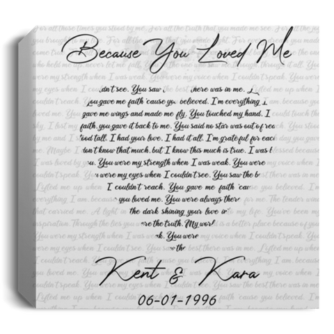 Song Lyrics -- Kent & Kara 06-01-1996 -- Square Canvas 12"X12" -- CC