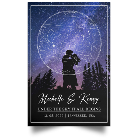 Stars Map -- Poster 12"x18" -- Michelle & Kenny