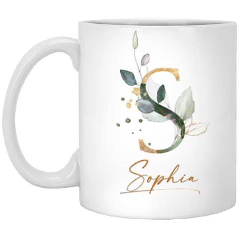 Name Mug(Botanica and Gold Herbs) -- 11oz. White --Sophia