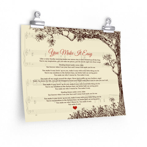 Lyrics -- You make it easy -- New style 2 -- 11x14 -- Printify