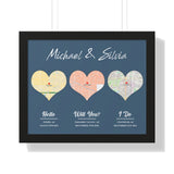 Map of Love -- Black framed poster/ 16"x20" -- Michael & Silvia