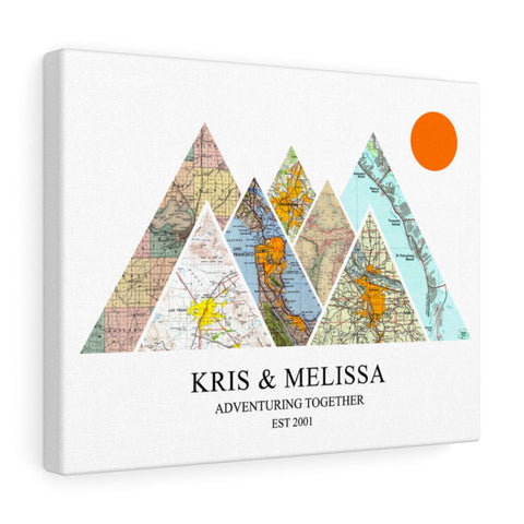 Personalized Travel Maps -- Canvas 11"X14" -- Kris & Melissa