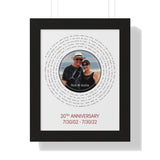 Song Record -- Black framed poster/ 11"x14" -- Ron & Anita 7/30/02 - 7/30/22