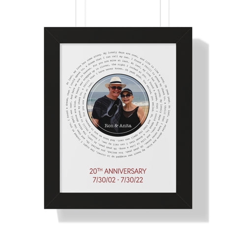 Song Record -- Black framed poster/ 11"x14" -- Ron & Anita 7/30/02 - 7/30/22